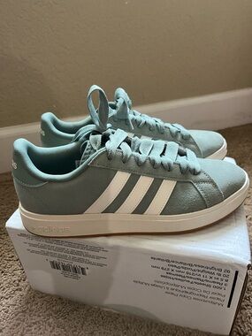adidas Women's Teal Suede Low-Top Sneakers with White Stripes